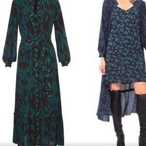 CAbi Long Sleeve Button up midi dress with adjustable slip, 2 ways to style